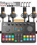 Four Microphone Podcast Studio Bundle With All In One Mixer, dynamic mics, USB C cables, stands and accessories for recording