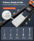 Image of Two-Handed Pop Rivet Gun Kit With 230 Blind Rivets, showcasing 5 interchangeable nosepieces in different sizes.