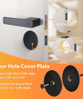 Black Door Hole Cover Plate, Heavy Duty Steel, 2 5/8 In Diameter, for doors 1 5/16 to 1 5/8 thick, privacy shield, illustration