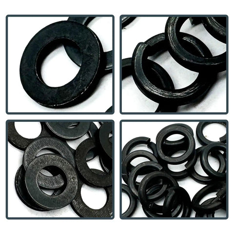 100 Piece Steel Fasteners Kit With 50 M8 Flat Washers And 50 M8 Split Lock Washers Black Oxide Finish Metric Hardware