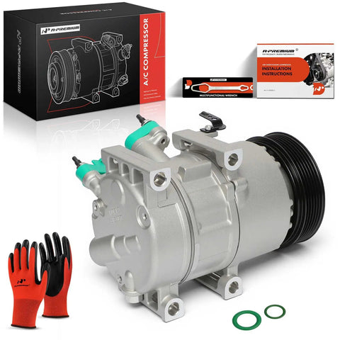 Built Tough AC Compressor With Clutch Straight Swap Kit For Hyundai Sonata And Kia Optima 2011 Through 2014 Vs16e model with six groove pulley.