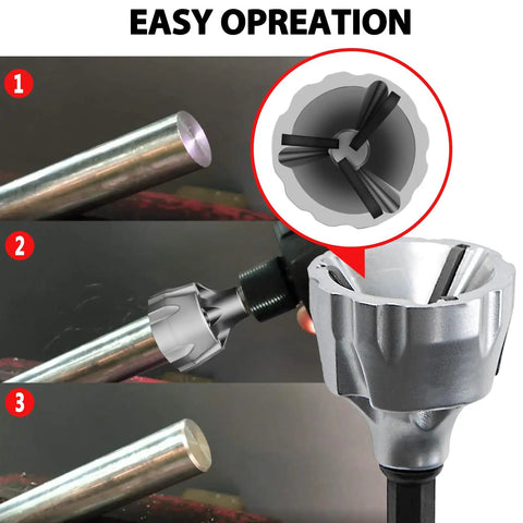 Heavy Duty External Chamfer Deburring Tool With HSS Hex Shank And Carbide Blades for smoothing metal bolt edges.