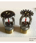 Heavy Lifting Quick Response Fire Sprinkler Head Upright And Pendent Ready Heavy Brass 3/4 Inch NPT Thread K115 Flow showing two sprinkler heads.
