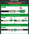 Heavy Duty One Half Inch Air Hose Fittings Kit With Quick Connect Coupler And Plugs, 300 PSI Industrial Iron, High Flow Set For Pneumatic Tools And Air Compressors, Built To Last, Includes Teflon Tape For Easy Install; 1/2-inch setup steps