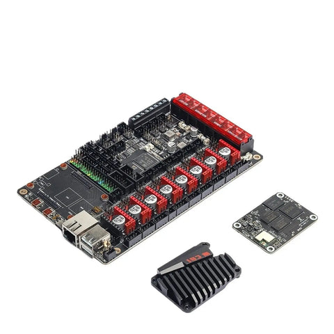 Next Gen CoreXY 3D Printer Kit control board with connectors, heatsink, and a separate module for upgrades.
