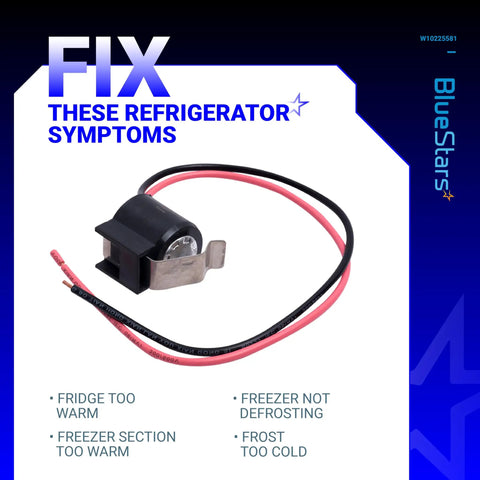 Refrigerator Bimetal Defrost Thermostat Replacement Easy Fit Compatible With Whirlpool Kenmore shown with red and black wires.