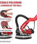 Close-up of Beast 750W Drywall Sander with Vacuum and LED Light showcasing replaceable sandpaper and removable edge design.