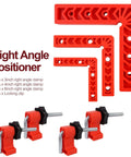 Hella Sturdy 90 Degree Corner Clamp Set 12 Piece Woodworking Kit includes 3, 4, 6 inch red clamps and locking clips for precise alignment.