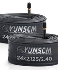 Two Pack 24 Inch Bike Tubes 24x2.125 to 24x2.40 Fit 24 Inch Wheels with Schrader AV32mm Valve Durable Butyl Tubes displayed.