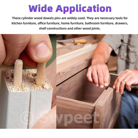 Hands inserting grooved wood dowel pins from Wood Dowel Pins Kit 505 Pcs Four Sizes 1/4 In 5/16 In 3/8 In 1/2 In Straight Grooved Dowel Pins With Center Point in furniture assembly