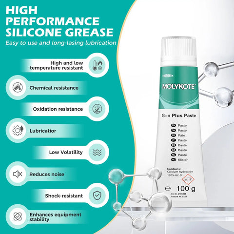 GN Plus Paste 100g Molybdenum Disulfide Lubricant for Bearings Gears Gearbox and Threads shown with features list.