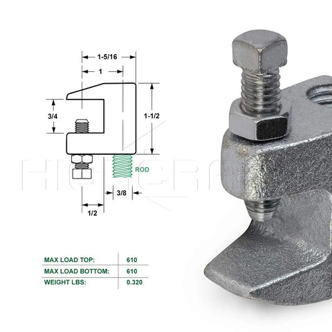 Junior Heavy Duty Workhorse Beam Clamp Wall And Ceiling Mount For Vertical Piping Support Three Eighths Inch Clamp Diagram