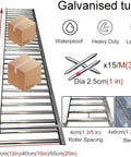 Industrial Workhorse Light Duty Gravity Roller Conveyor Slide Smooth Warehouse Freight Operator No Fuss Steel Roller Track For Factory Hauling 40X100CM with cardboard boxes and galvanized tubes.
