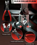 Heavy Duty Hose Clamp Pliers Set 9Pc Kit for Car Engine Repairs and DIY, precision clamp with red handles, close-up view.