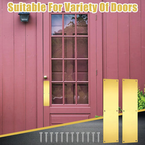 Premium Gold Stainless Steel Door Push Plate 16X4 Inch Kick Guard With Hardware Interior Exterior Brushed Metal Finish Scratch Resistant And Built Tough