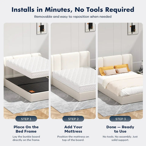 Rock Solid King Bunkie Board 76 By 80 Inches Black Low Profile under mattress support installation steps for easy setup.