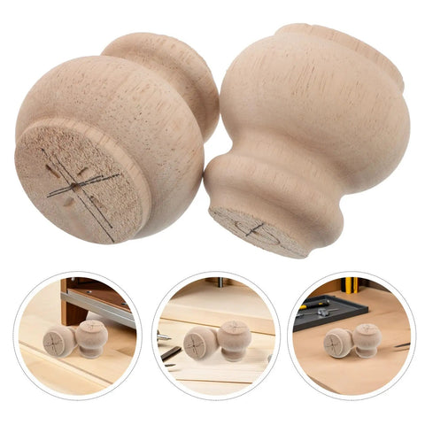 2-Piece Solid Wood Table Leg Set With 3-Inch Unfinished Bun Feet, shown unfinished with visible rustic grain, ideal for DIY projects.