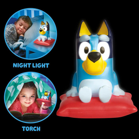 Bluey Nightlight For Kids 2 In 1 Toddler Lamp And Flashlight With Auto Off Timer shown as night light and torch