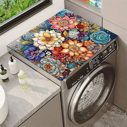 Non Slip Washer And Dryer Top Protector Mat 23.6 By 19.7 Inches Boho Flower Design Dust Proof Washing Machine Cover on dryer