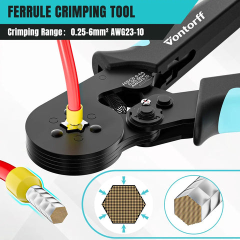 Close-up of All In One Ferrule Crimping Kit With 1400 Ferrule Terminals For 20 8 AWG Wire Heavy Duty Hex Ratcheting Crimp Tool 23 10 AWG