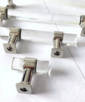 Sleek Lucite Acrylic Cabinet Pulls In Clear Chrome Finish, 4.75 Inch Center-To-Center, displayed on white surface