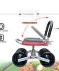 Red Rolling Garden Bench Seat With Wheels, foldable stool, swivel seat, steerable with height and backrest adjustments.
