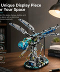 Dragonfly Mechanical Building Blocks Kit With 866 Pieces, Insect Mech Model With Dope Movable Wings, Display Stand, STEM Build Project For Adults, Home Office Decor And Gift Idea on desk