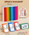 Math Flash Cards Set for Kids 4-8, 288 Double-Sided Cards with Chart, pop fidget mat, storage bag, organizing rings displayed