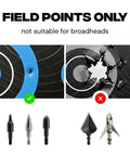 Field points comparison on reusable self healing rubber archery target face roll up practice target sheet with bright bullseyes.