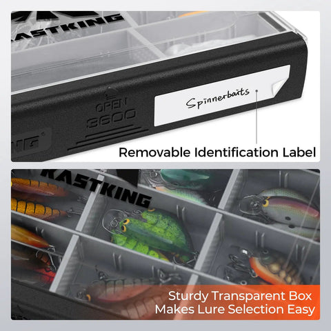 HyperSeal Waterproof Tackle Box For 3600 And 3700 Trays With Removable Dividers, showing open lure organization