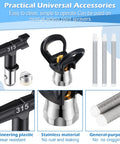 Heavy Duty Airless Paint Sprayer Gun Setup With Sturdy Nozzle Guard And Two Reversible Tips In 517 And 315 Sizes Plus Four Filter Screens showing nozzle and filters
