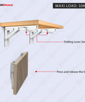 Heavy Duty Folding Shelf Brackets Set 2 Piece Metal Wall Mounted Triangle Supports Fold Down Design White 10 Inch folded view