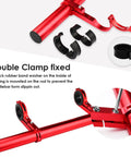 Double clamp fix on Extra Long 11.8 Inch Bicycle Handlebar Extender Aluminum Alloy Bracket for mounting accessories, Crimson finish
