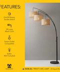 Arc Floor Lamp With Three Movable Beige Burlap Shades And Dimmable Brightness, Antique Bronze Finish, standing on floor