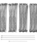 120 Stainless Steel Wire Spinner Shafts For Fishing Lures, 4 Styles, 8.7 To 16 Cm, shown in grouped stacks and individual view
