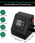 1400W Heat Press Powerhouse With K Type Temperature Controller And LED Time Display, showing control unit dimensions and specs