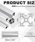 Two Pack 100mm 3030 Aluminum Extrusion Profile European Standard Anodized Linear Rail For 3D Printers And CNC Machines diagram