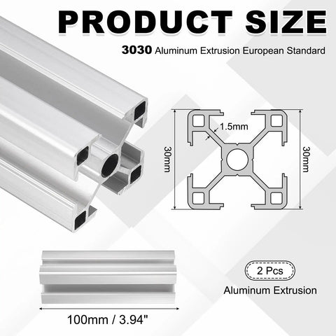 Two Pack 100mm 3030 Aluminum Extrusion Profile European Standard Anodized Linear Rail For 3D Printers And CNC Machines diagram