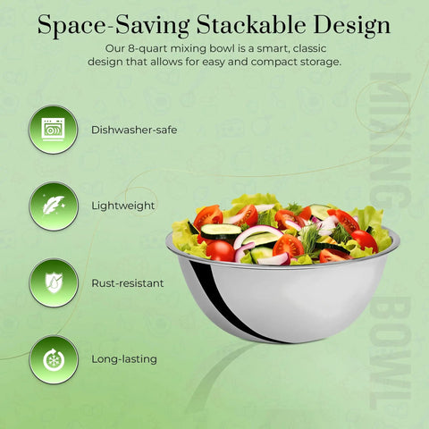 Pro Grade 8 Quart Mixing Bowls Set Of 2 Thirteen And A Quarter Inch By Five Inch Stainless Steel Flat Base Bowls with salad