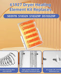 Upgraded 510329P Dryer Heating Element OEM with visible heating coils and components for models ADE3SRGS173TW01 ADEE9RGS173TW01.