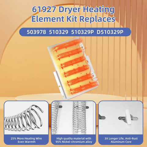 Upgraded 510329P Dryer Heating Element OEM with visible heating coils and components for models ADE3SRGS173TW01 ADEE9RGS173TW01.