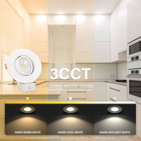 LED 6 Inch Recessed Gimbal Downlight Kit With Junction Box, 3 CCT Selectable, kitchen lighting options