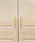 Sleek Dope Solid Wood Cabinet Pull Handle Set For Cabinets, 96mm Aluminum Wood Bar Pull With Gold Finish on ornate doors.