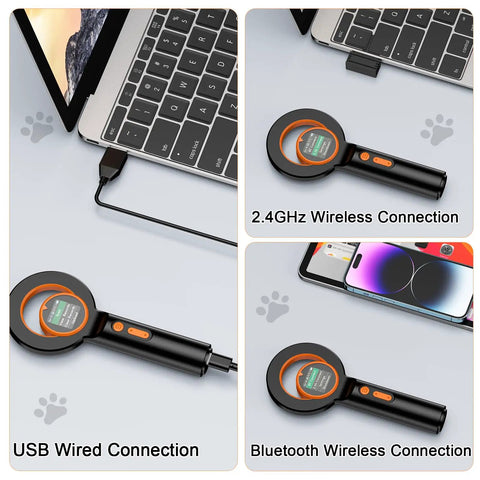 Pet Microchip Scanner With 1.44 Inch OLED Display Reads 134.2kHz And 125kHz Chips 15 Digit ID Bluetooth Data Sync shown with connections