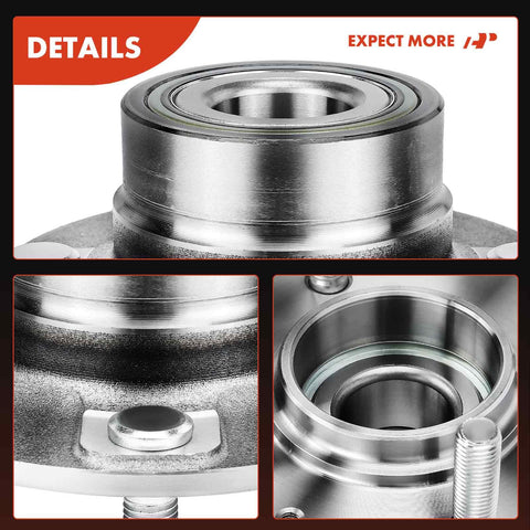 Close-up of rear wheel bearing and hub assembly for Hyundai Elantra 2001 to 2006 and Kia Spectra 2005 to 2009 non ABS model.