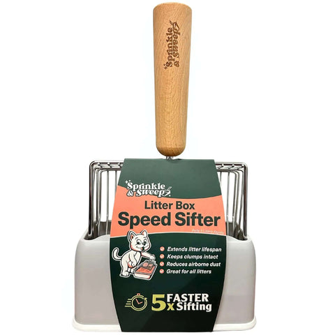5X Faster No Shake Metal Cat Litter Scoop With Stainless Steel Sifting Design And Holder on Dock Stand