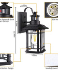 Motion Sensor Outdoor Wall Lights With Dusk To Dawn Sensor, Matte Black Exterior Lanterns, Seeded Glass Sconces, E26 Socket