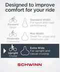 Chart showing seat width options including extra-wide for Casual Cruising Retro Styled Springer Bike Seat With Quilted Soft Padding.