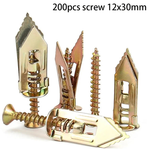 Self-Drilling Drywall Anchors With Expansion Screws Kit, Heavy Duty Metal Wall Anchors, Rust-Resistant Yellow Zinc Plated Carbon Steel, No-Prep Install, Quick And Rock-Solid Mounts For Shelves, Mirrors, Pictures, And TV Brackets, 12x30mm