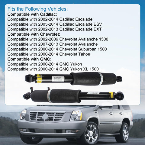 Rear Air Strut Shock Absorber For 2002 To 2014 Cadillac Escalade, Chevy Avalanche Suburban Tahoe GMC Yukon Replacement Parts displayed on car